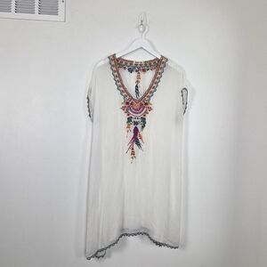 Johnny Was Ivory Tunic with Colorful Embroidery